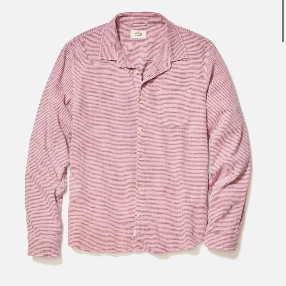 Marine Layer Mens cotton Striped Button Down Shirt Casual Pink Large Pocket M/L